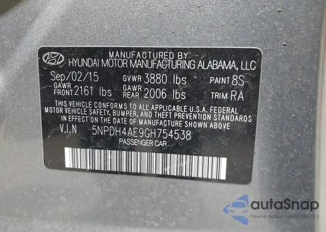 2016 Hyundai Elantra Se from USA, damaged, VIN 5NPDH4AE9GH754538